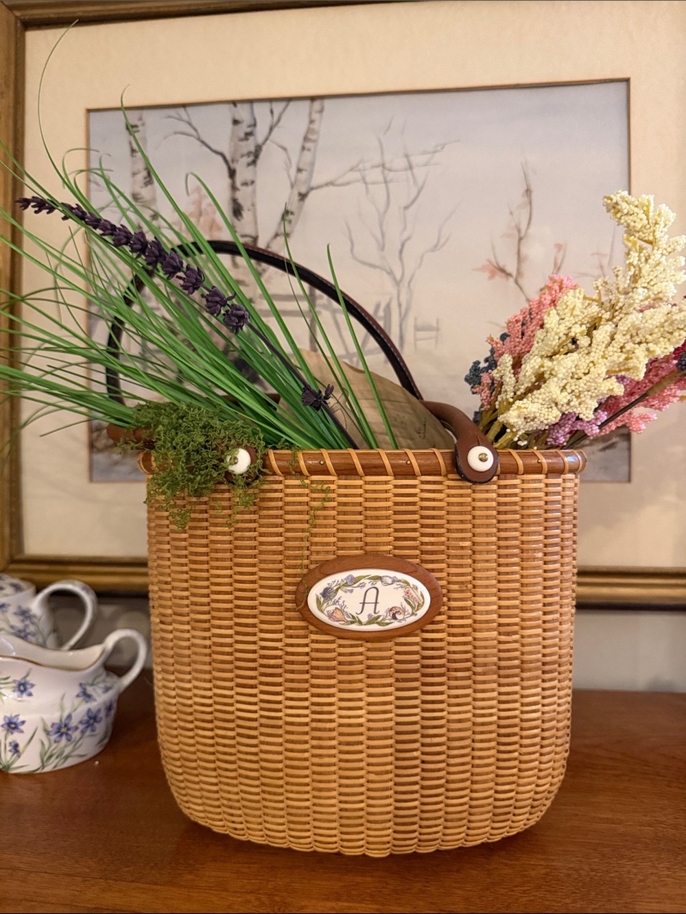 Nantucket Basket Tote Purse Signed and Scrimshawed “A”